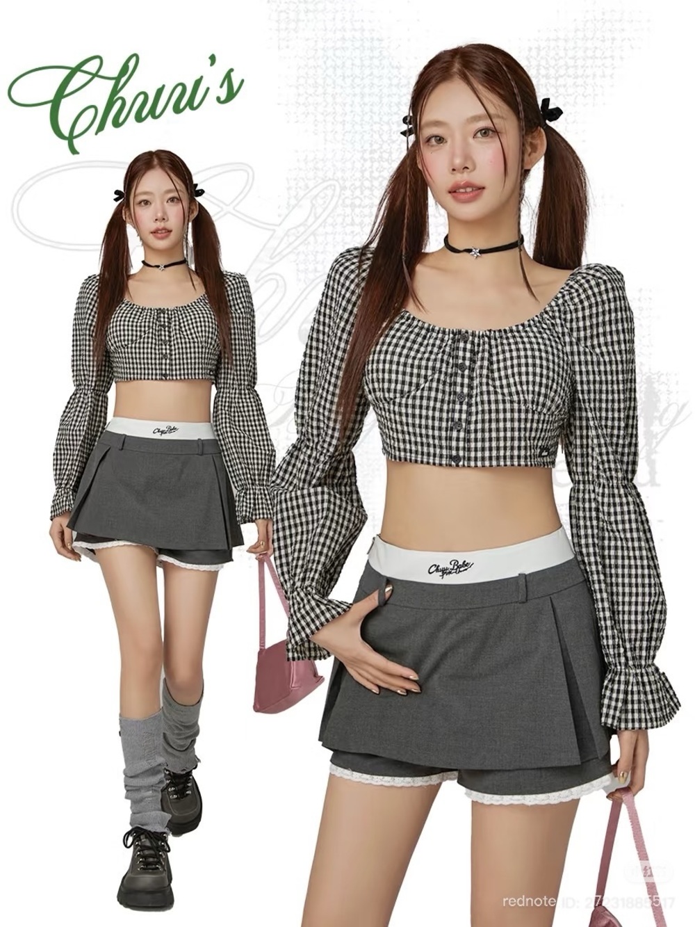 Chuu Gray Pleated Lace-Trim Skort Like New